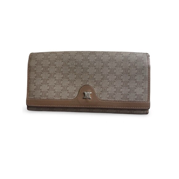 CELINE Long Wallet Beige PVC 2740-Authentic Womens 7.28x3.74 Pre-owned